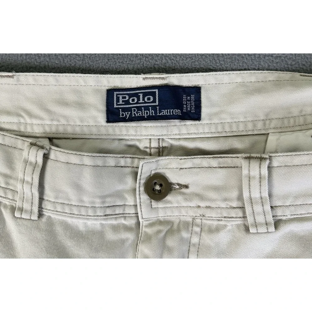 Polo Ralph Lauren‎ Cargo Shorts Mens 36 Light Beige Baggy Distressed Logo Y2K
